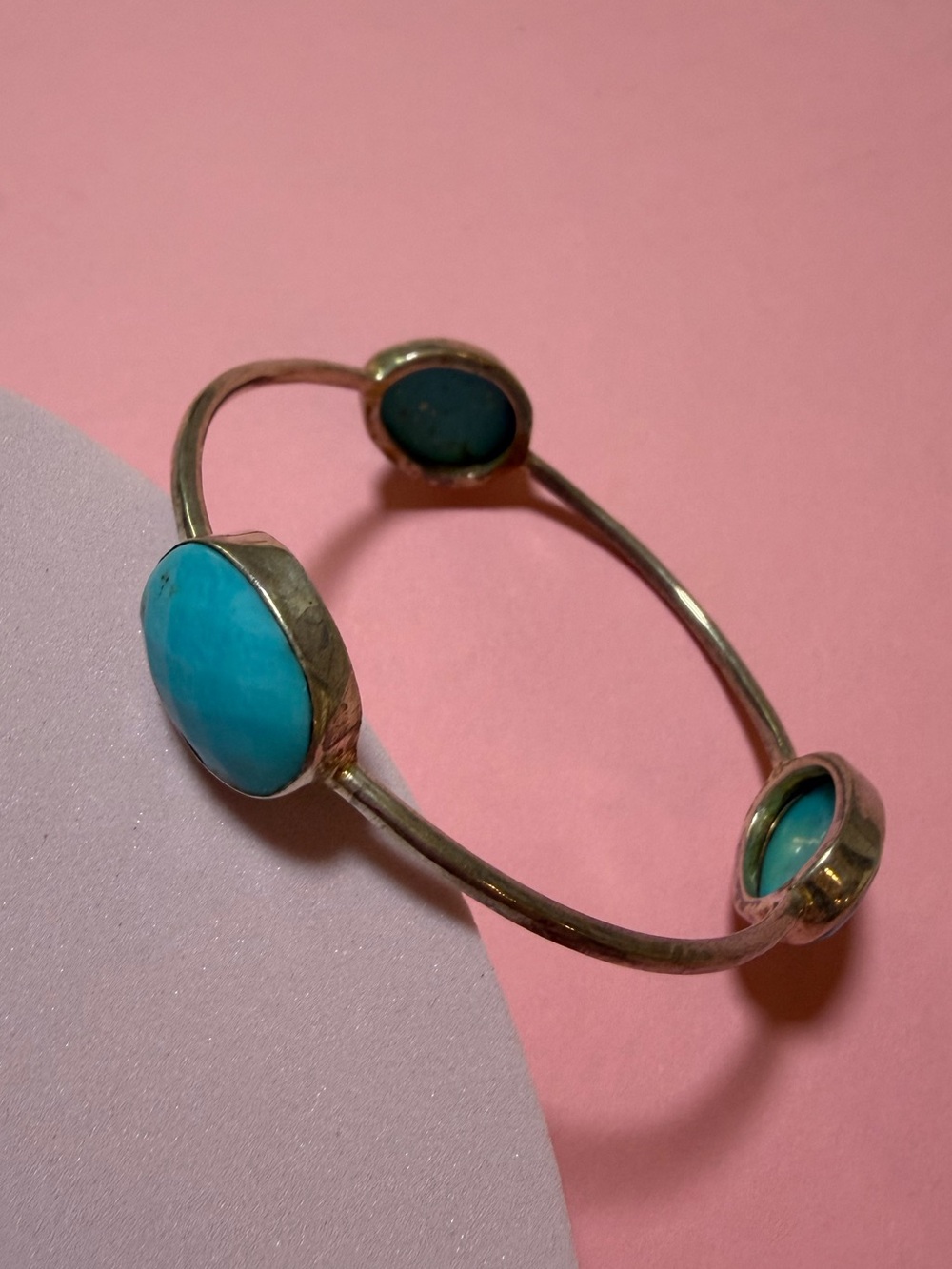 Turquoise Stone Open Bangle Bracelet - Blue Accent Women’s Jewelry
